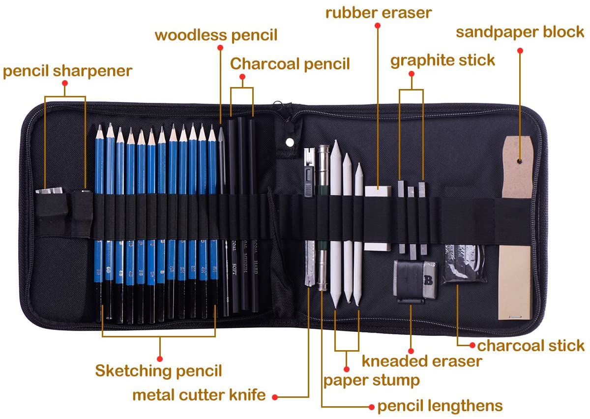 H & B Sketching Pencils Set 40-Piece Drawing Pencils and Sketch